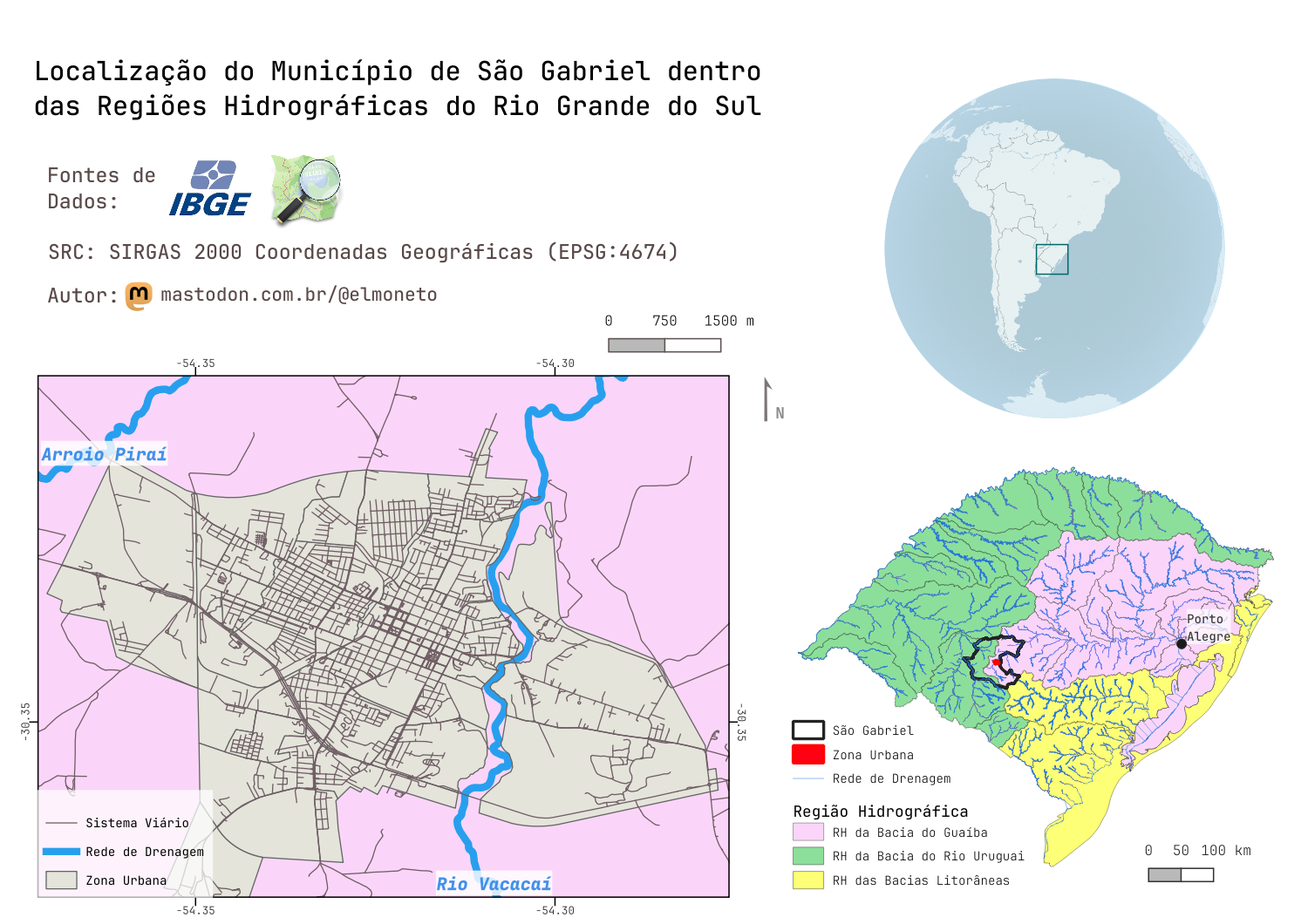 Localização do Município de São Gabriel dentro das Regiões Hidrográficas do Rio Grande do Sul