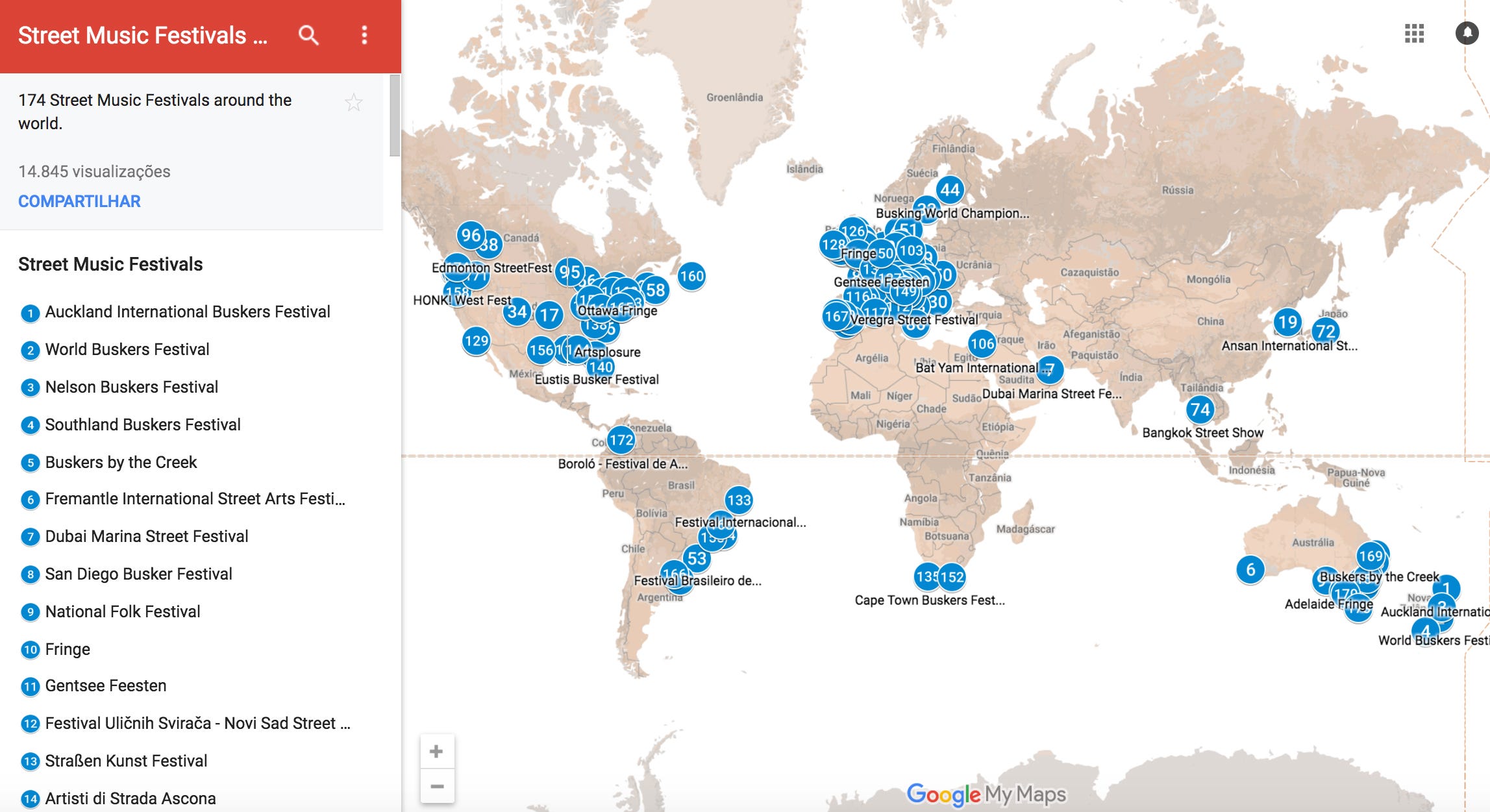 Google Maps — Festivais de Música de Rua