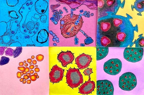 Ilustração inspirada em imagens de microscópio e ilustrações do National Health Institute, CDC e FDA sobre o COVID-19