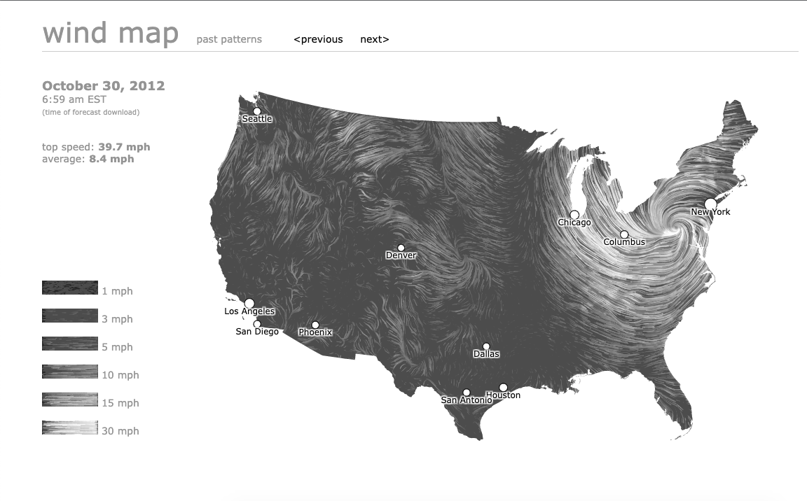WindMap, projeto de Fernanda Viegas e Martin Wattenberg