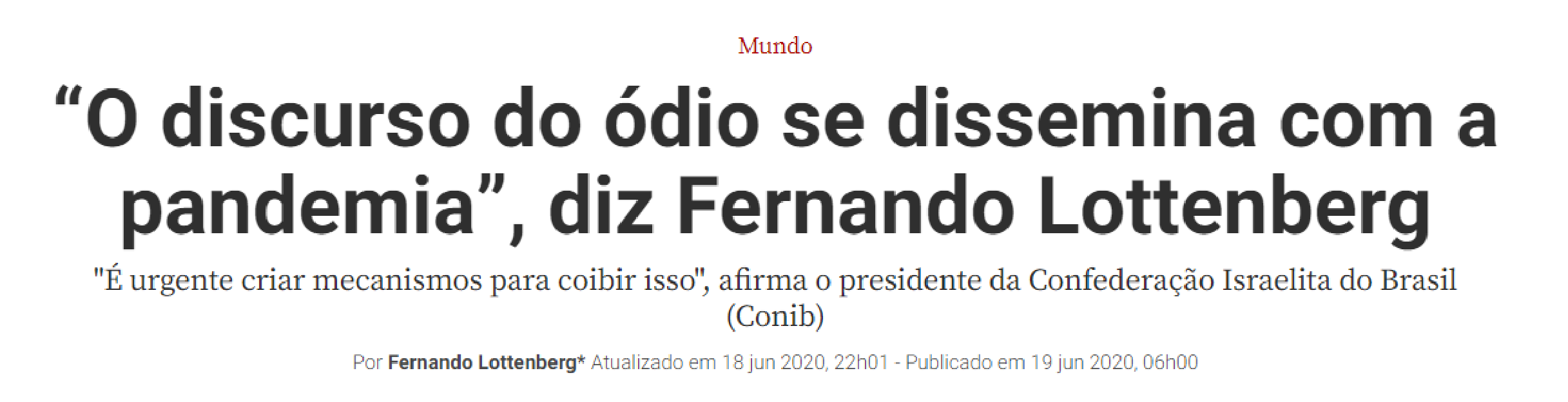 Manchete da revista Veja sobre o aumento do discurso de ódio durante a pandemia