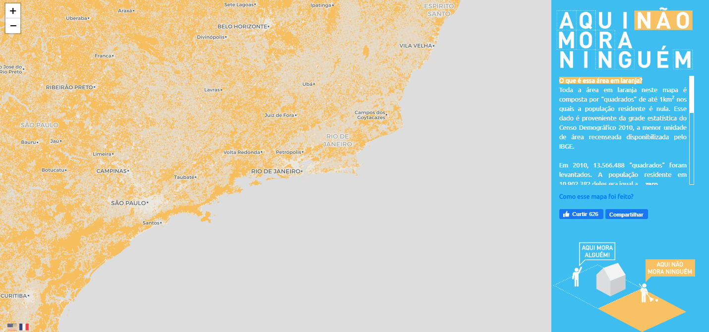 Mapa do Brasil do projeto Aqui não mora ninguém, da Plano C