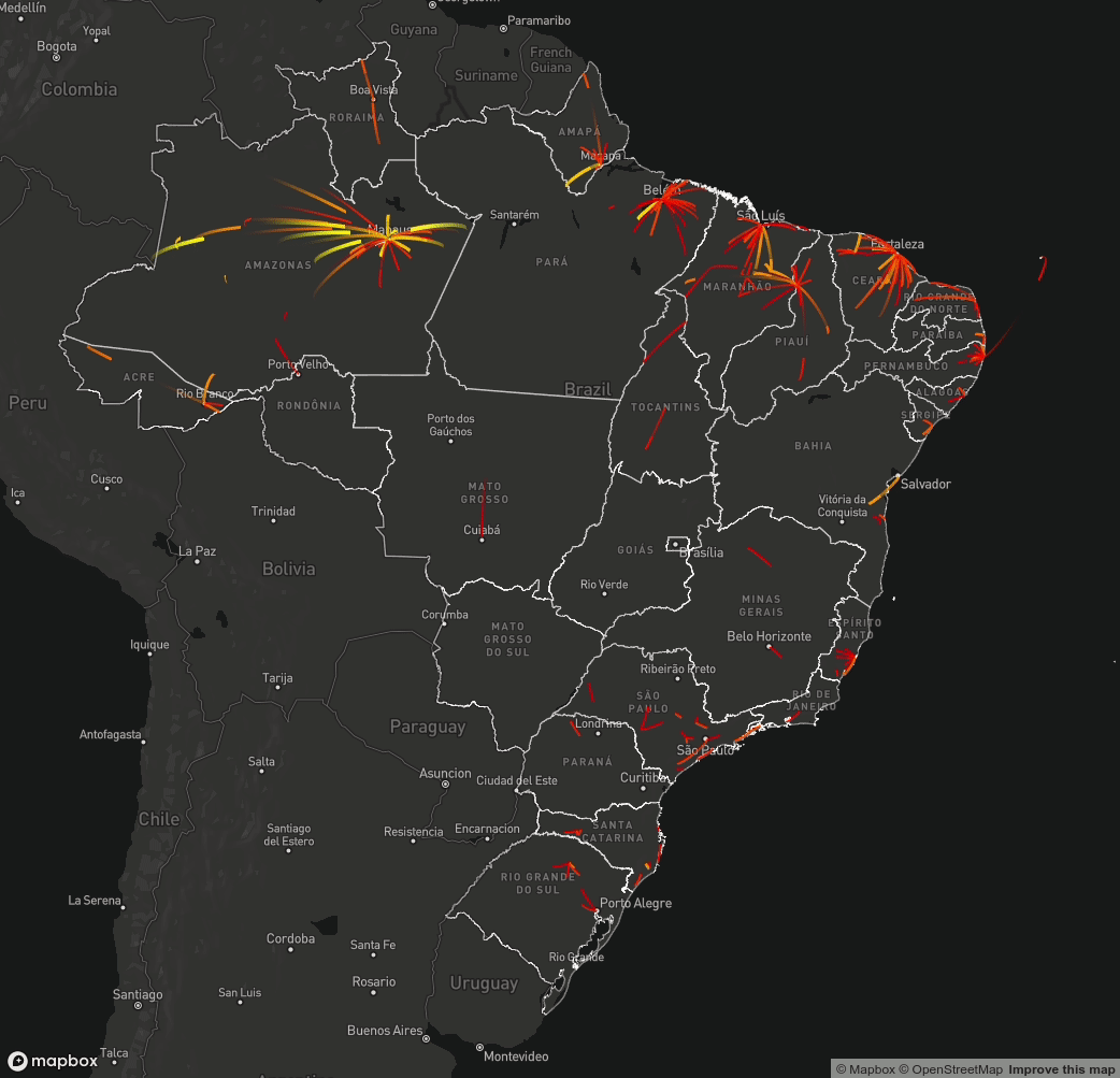 Mapa de fluxos de pacientes graves COVID-19 para centros com UTI