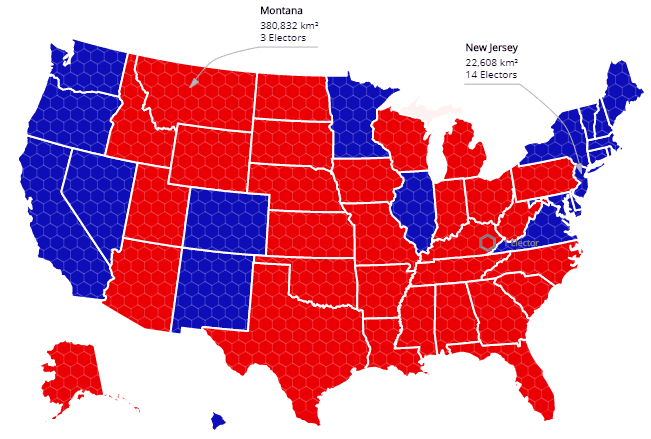 Versão da cartograma da FiveThirtyEight animado por Karim Douïeb