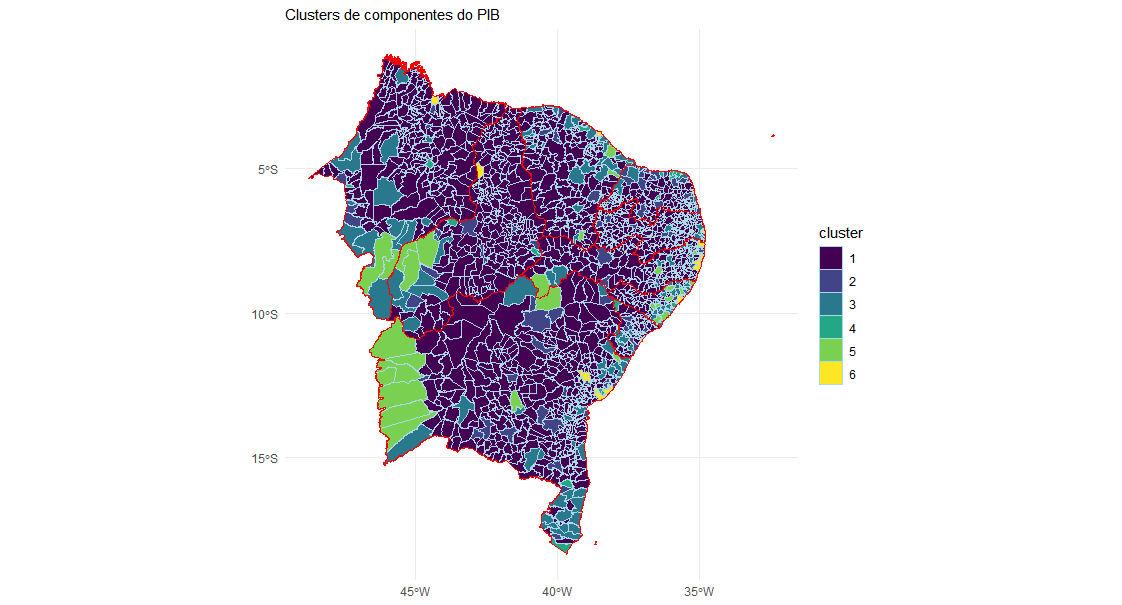 Mapa do Brasil exibindo as cores que identificam cada agrupamento