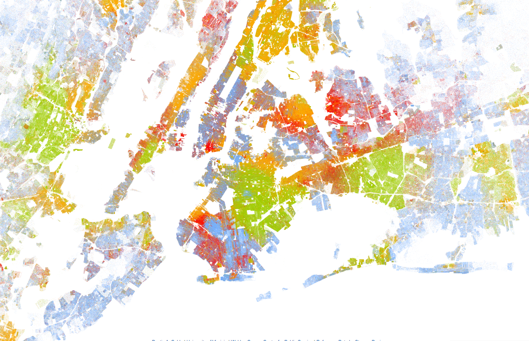 Racial Dot Map, mapa dos Estados Unidos formado por pontos coloridos