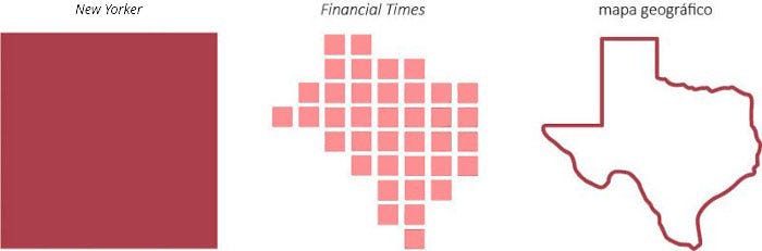 Comparação entre visualizações do estado do Texas