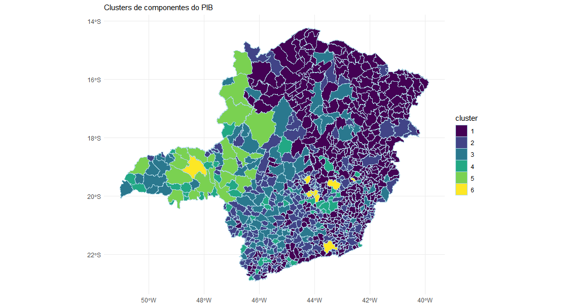 Mapa do Centro-Oeste e Pará mostrando predominância do cluster com foco no agronegócio
