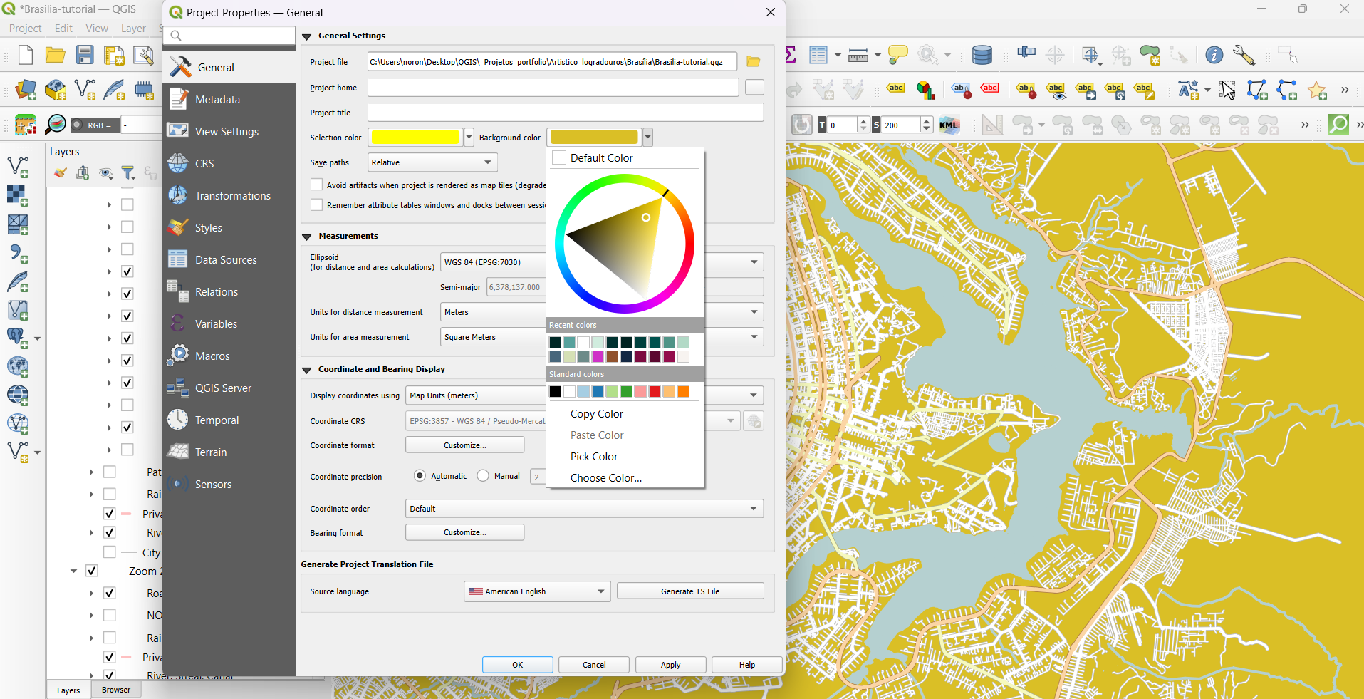 Mapa com fundo mostarda em teste de cores