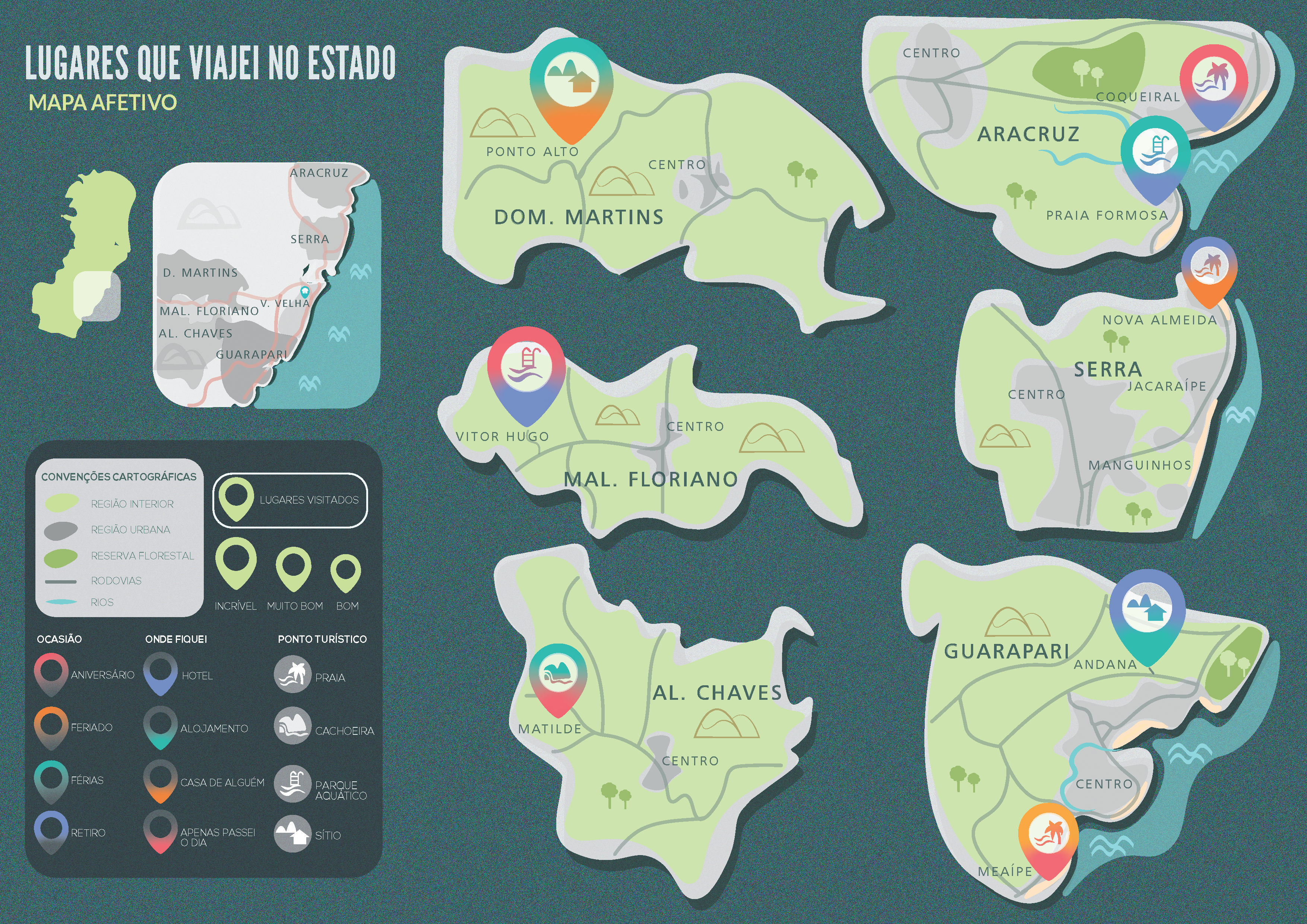 Mapa afetivo ilustrado de Raquel Paulo Silva