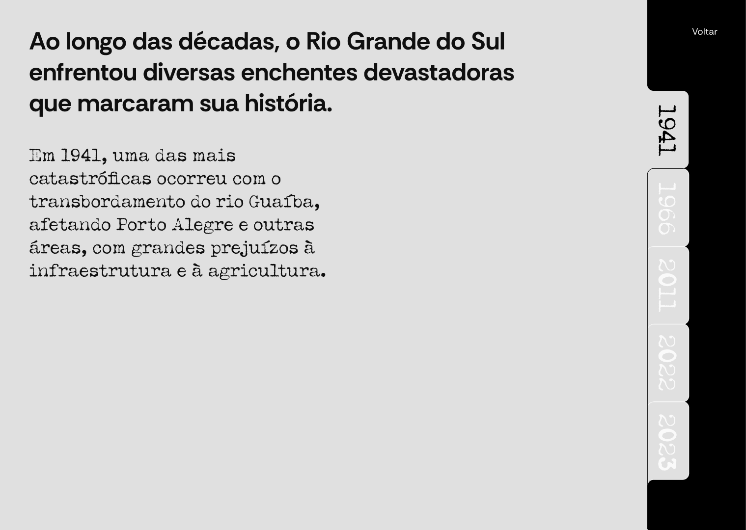 Figura 13: Cronologia das maiores enchentes do Rio Grande do Sul. Fonte: A autora.