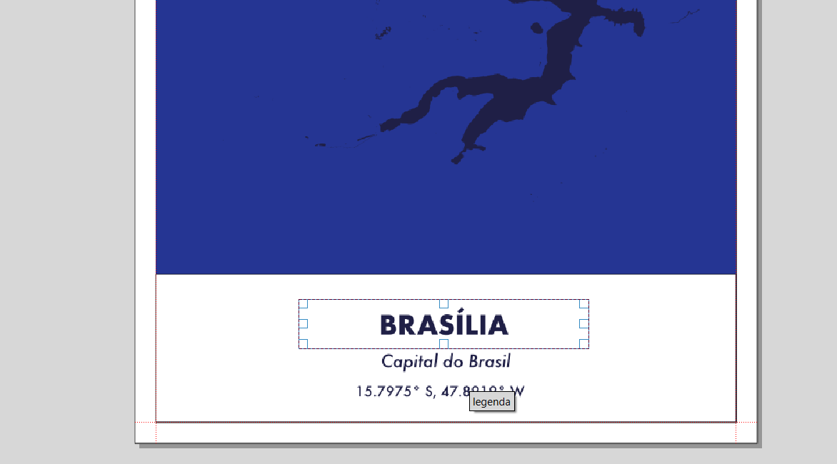 Layout de impressão com o retângulo da legenda sendo configurado